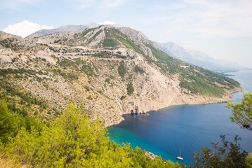 High angle view mountain and ocean, sky and seaside tourist , Beautiful background Wallpaper.