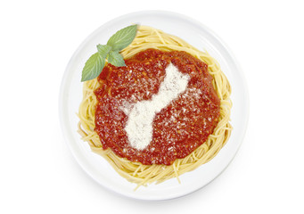 Dish of pasta with parmesan cheese shaped as Guam.(series)