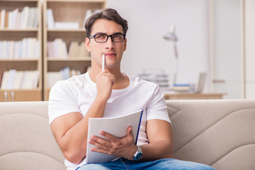 Man working sitting in couch sofa