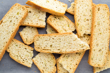 Garlic and herb bread slices. Eco food.