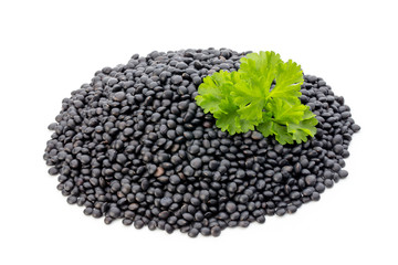 Lentin beluga. Black Lentins.Isolated on the white background.