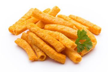 Potato fry on white isolated background.