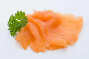 Fresh salmon fillet on isolated white.
