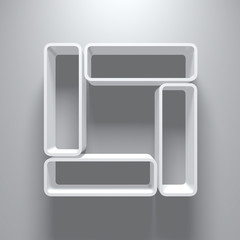 3D Illustration - Hanging Empty Round Bookshelves on wall 2