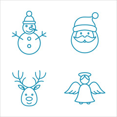 winter cold snow line icons set blue on white