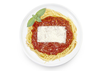 Dish of pasta with parmesan cheese shaped as South Dakota.(serie