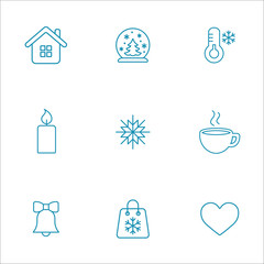 winter cold snow line icons set blue on white