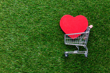 Self-service supermarket shopping trolley cart and heart shape g