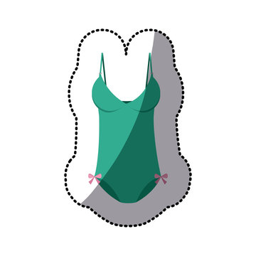 dotted sticker of green one piece bikini with bow vector illustration