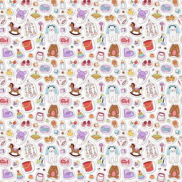 Baby icons seamless pattern vector.