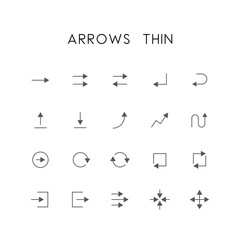 Arrows thin icon set - different elements, enter, back, upload, download, graph, refresh, log in, log out, zoom, move and others simple vector symbols. Website and design signs.