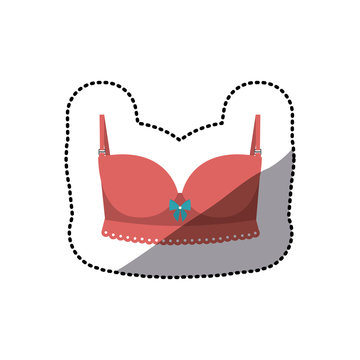 dotted sticker pink bra lingerie with bow lace vector illustration