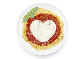 Dish of pasta with parmesan cheese shaped as a heart.(series)