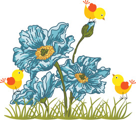 Blue flower with birds
