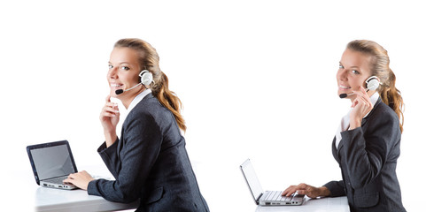Call center assistant responding to calls