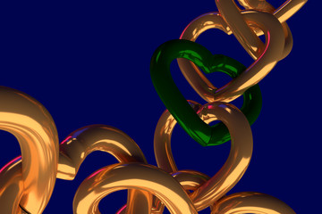 Obraz premium 3D-Rendering von Ketten aus goldenen Herzen