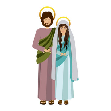 picture colorful virgin mary and saint joseph vector illustration