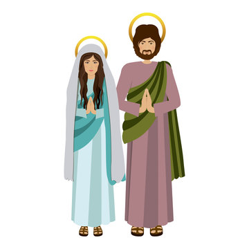 picture colorful virgin mary and saint joseph praying vector illustration vector illustration