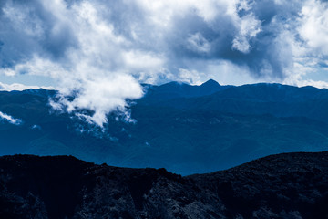 Volcanic rough landscape in Tongariro national park, New Zealand