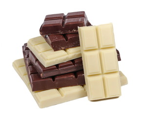 Black and white chocolate bars isolated on white background