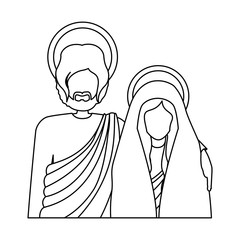 silhouette half body virgin mary and saint joseph vector illustration