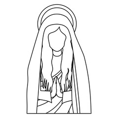 silhouette half body saint virgin mary praying vector illustration