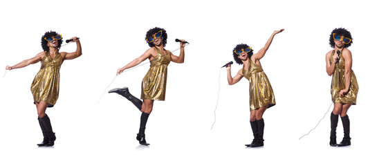 Man wearing woman clothing on white