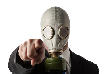 businessman wearing a gas mask