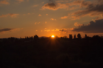 The lights of the sun. Sunset in Florence. Tuscany. Italy.