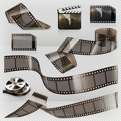 Old film strip with transparency, 3d vector icon set - obrazy, fototapety, plakaty