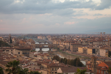 Fototapeta na wymiar Florence and cloudy sky. Ponte Vecchio. Tuscany. Italy.