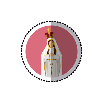 circular sticker with virgin coronated vector illustration