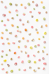 Valentines day of lollipops, candy pattern, top view flat lay