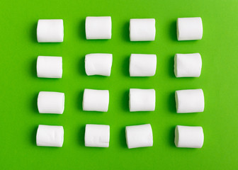 marshmallow pattern, top view flat lay on colorful background