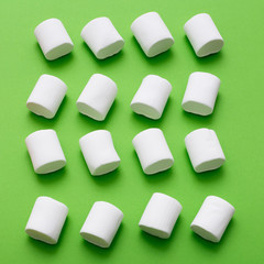 marshmallow pattern, top view flat lay on colorful background