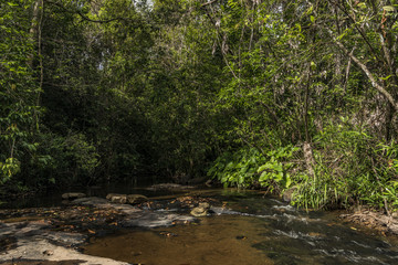 Kbal Spean waterfall and jungle in Cambodia mountains