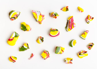 lollipops, candy pattern, top view flat lay on colorful background