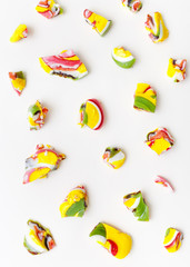 lollipops, candy pattern, top view flat lay on colorful backgrou