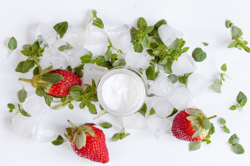 concept cooling organic cosmetics with on background top view