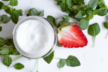 concept cooling organic cosmetics with on background top view