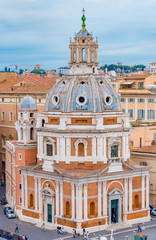 Fototapeta na wymiar Rome skyline and domes of Santa Maria di Loreto church