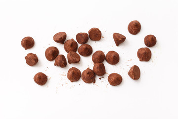 Truffles pattern, top view flat lay of various chocolate sweets