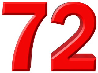 Numeral 72, seventy two, isolated on white background, 3d render