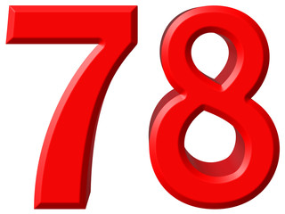Numeral 78, seventy eight, isolated on white background, 3d rend