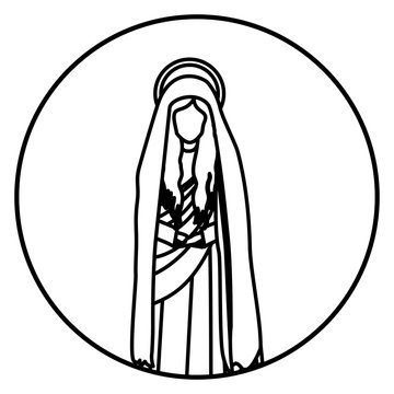 circular shape with contour figure of saint virgin maria vector illustration