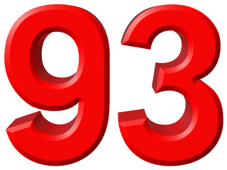 Numeral 93, ninety three, isolated on white background, 3d rende