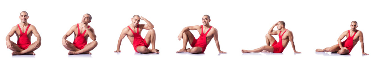 Obraz premium Young wrestler isolated on the white