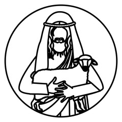 circular shape with silhouette half body jesus carrying a sheep vector illustration