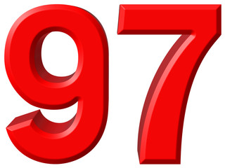 Numeral 97, ninety seven, isolated on white background, 3d rende