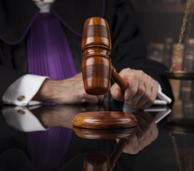 Justice and law concept. Male judge in a courtroom
